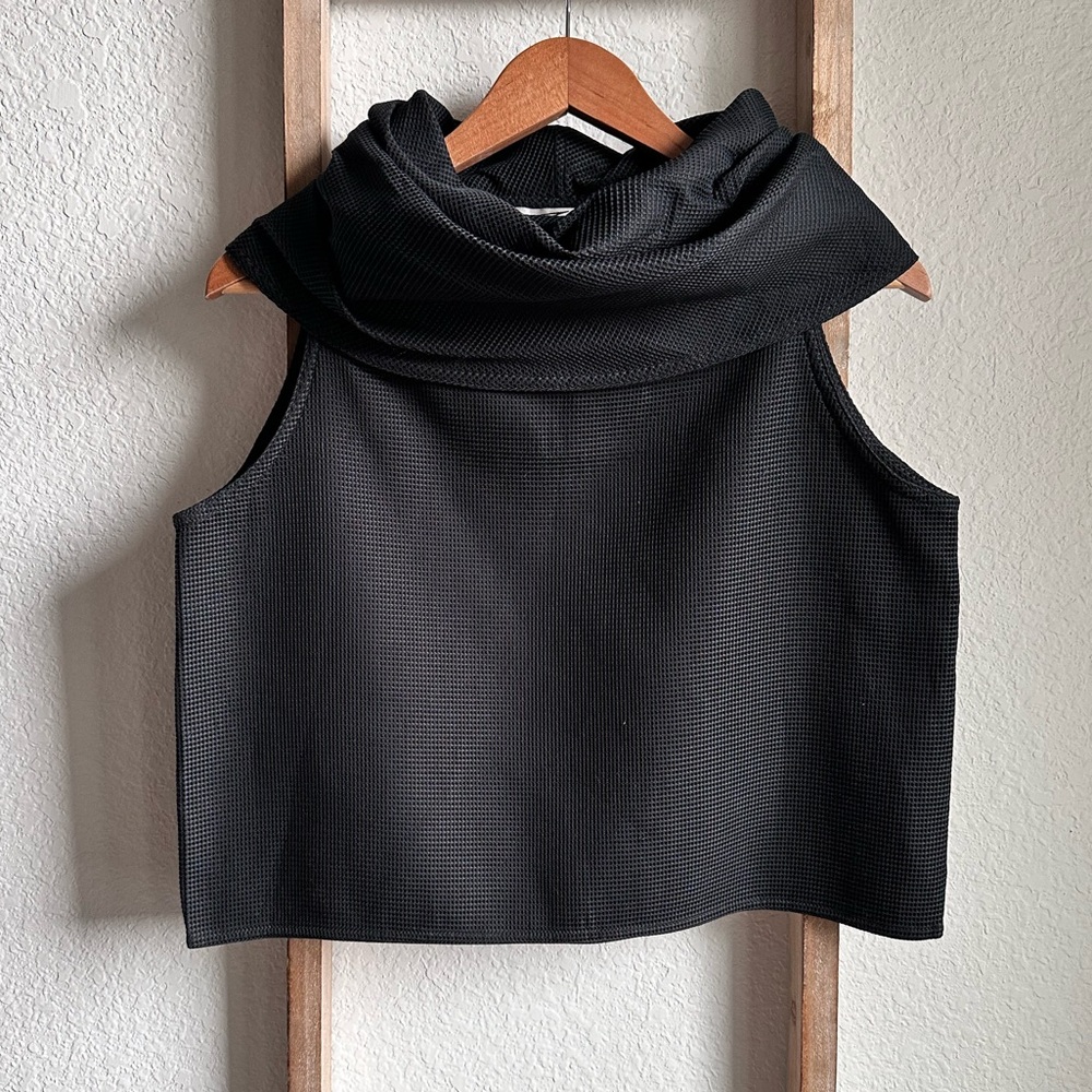 Zoran Cowl Neck Opal Black Pebbled Sleeveless Top sz: OS NWT